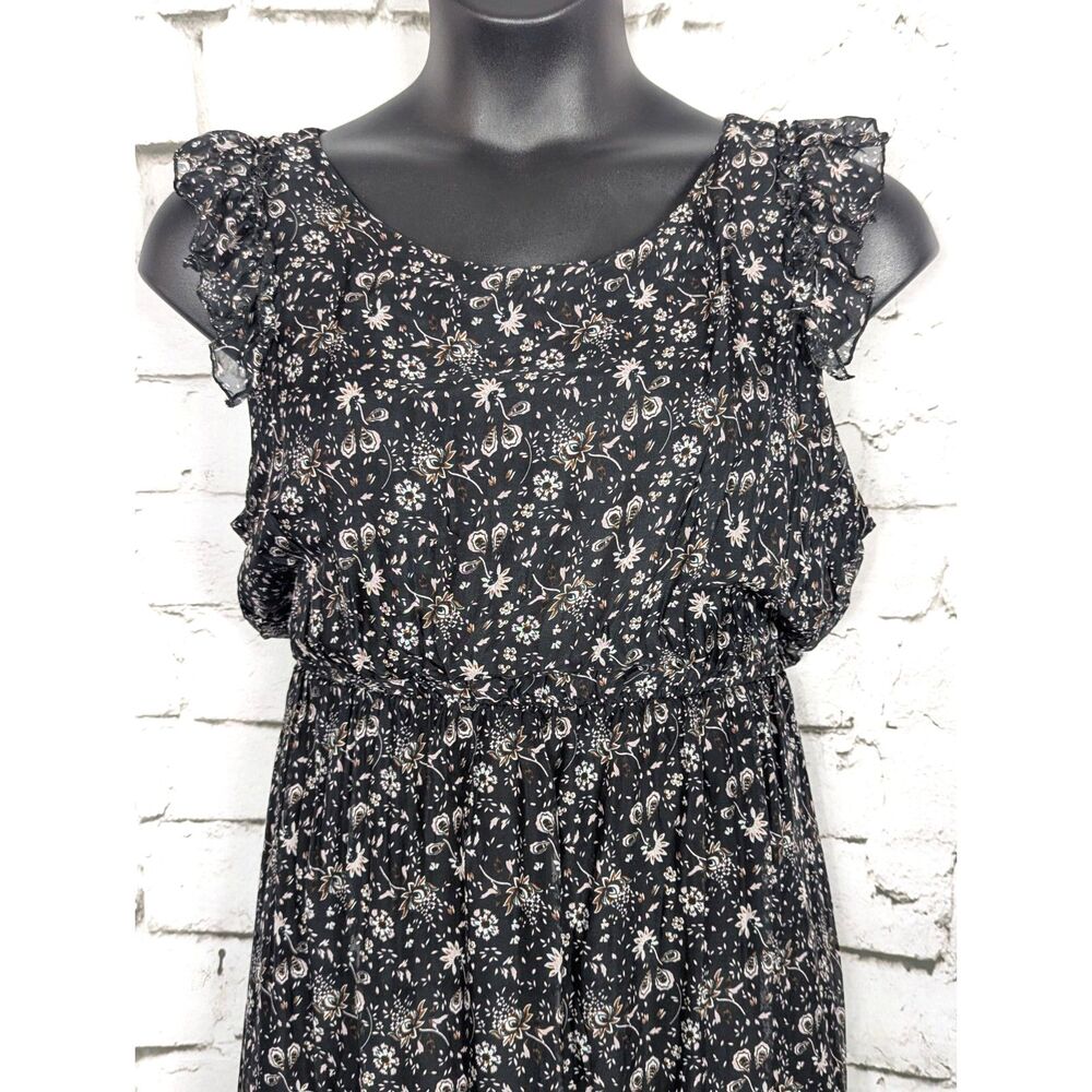 LE RAGAZZE Boho Cottage Prairie Silk Floral Dark Fairy Italy Maxi Dress Large - Picture 2 of 7